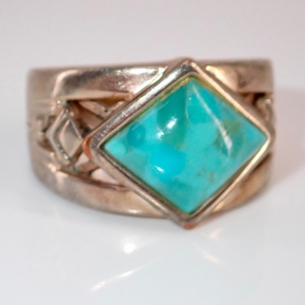 Southwestern Copper Colored Ring With Turquoise Blue Square Stone Size 5.75